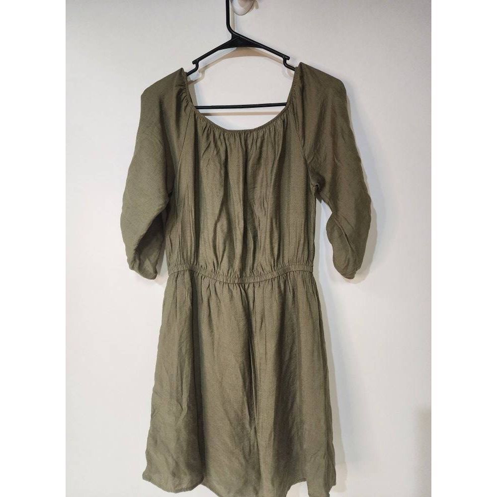 Lulus Etta Olive Green Button Front Off-the-Shoulder Dress good pre-owned condit - Picture 5 of 7